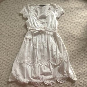 BCBG MAXAZRIA | White Cotton Eyelet Dress V-neck 2